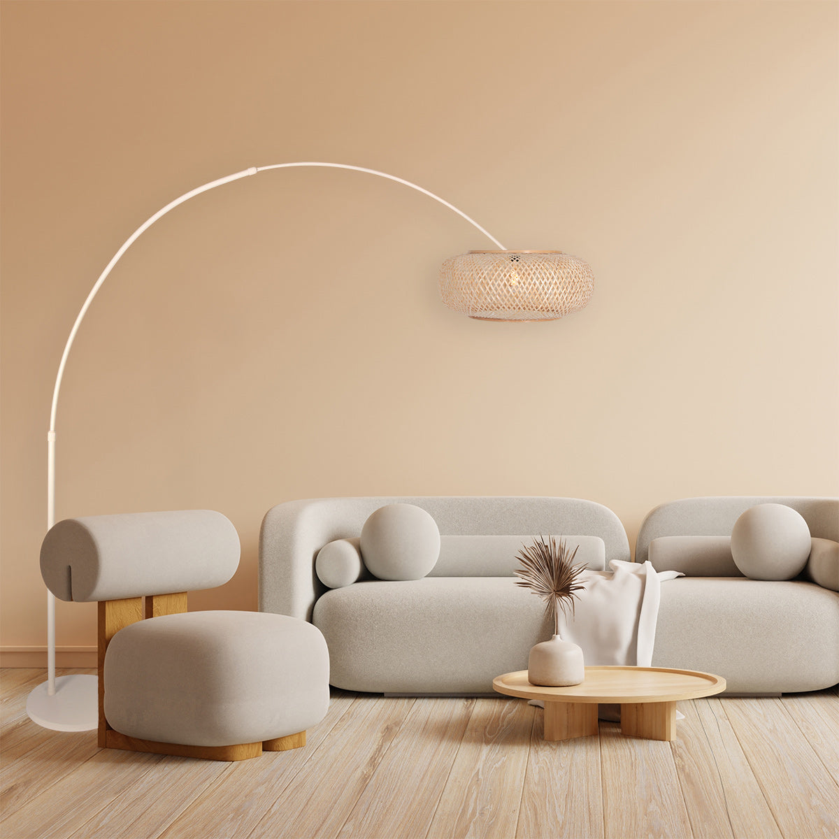 Booglamp maze natural 4319cr crème met bamboe kap ø60 cm