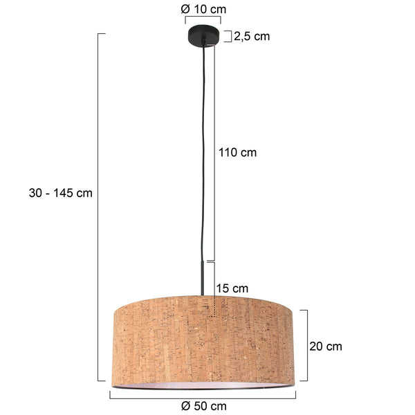 Sparkled Light 4337ZW hanglamp – zwart met natuurlijke kurken kap