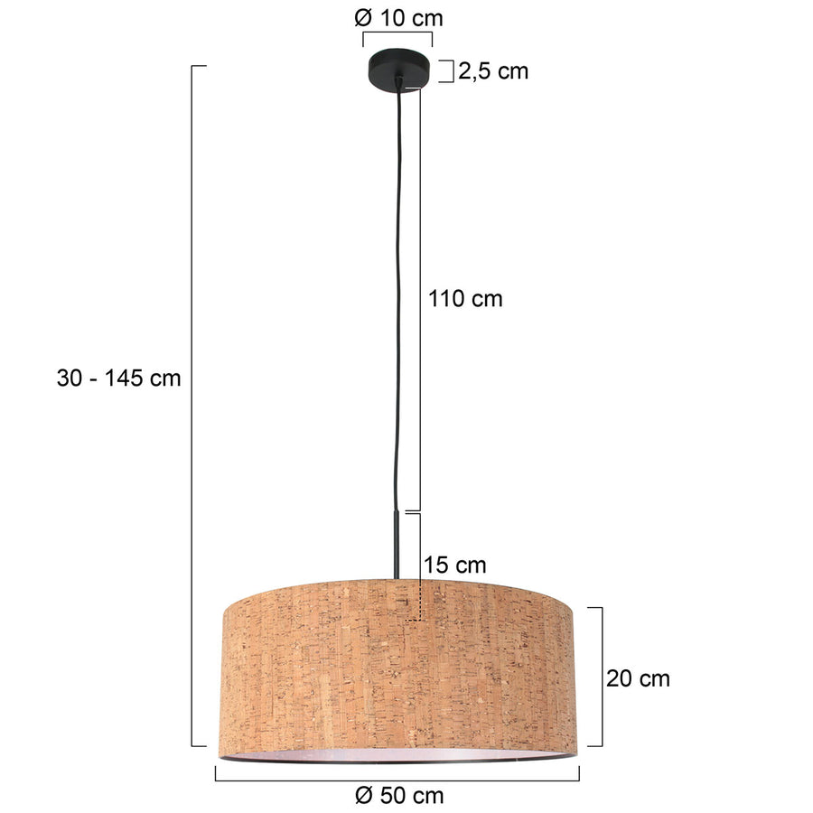 Sparkled Light 4337ZW hanglamp – zwart met natuurlijke kurken kap