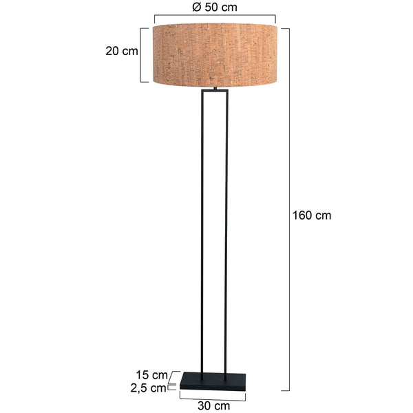 Stang 4338ZW vloerlamp – zwart staal met kurken kap Ø50 cm