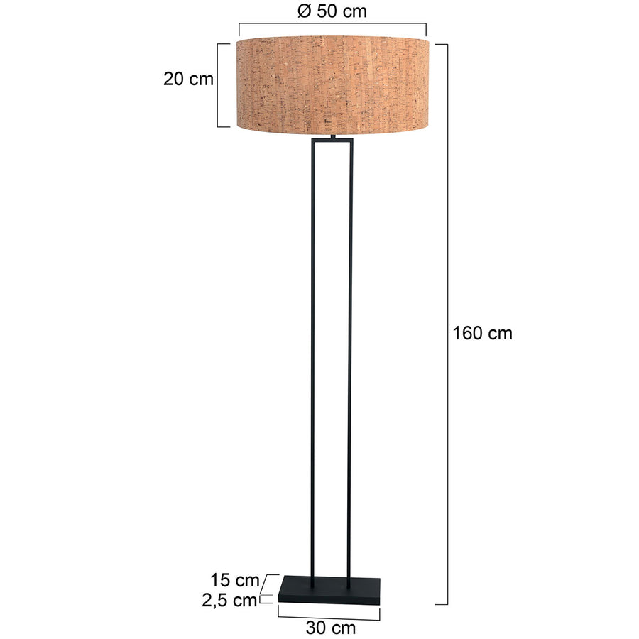 Stang 4338ZW vloerlamp – zwart staal met kurken kap Ø50 cm
