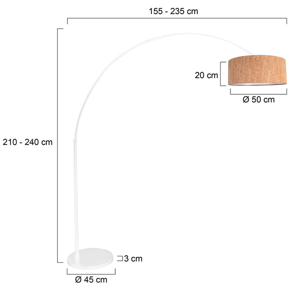 Sparkled Light 4341W booglamp – wit frame met kurken kap Ø40 cm