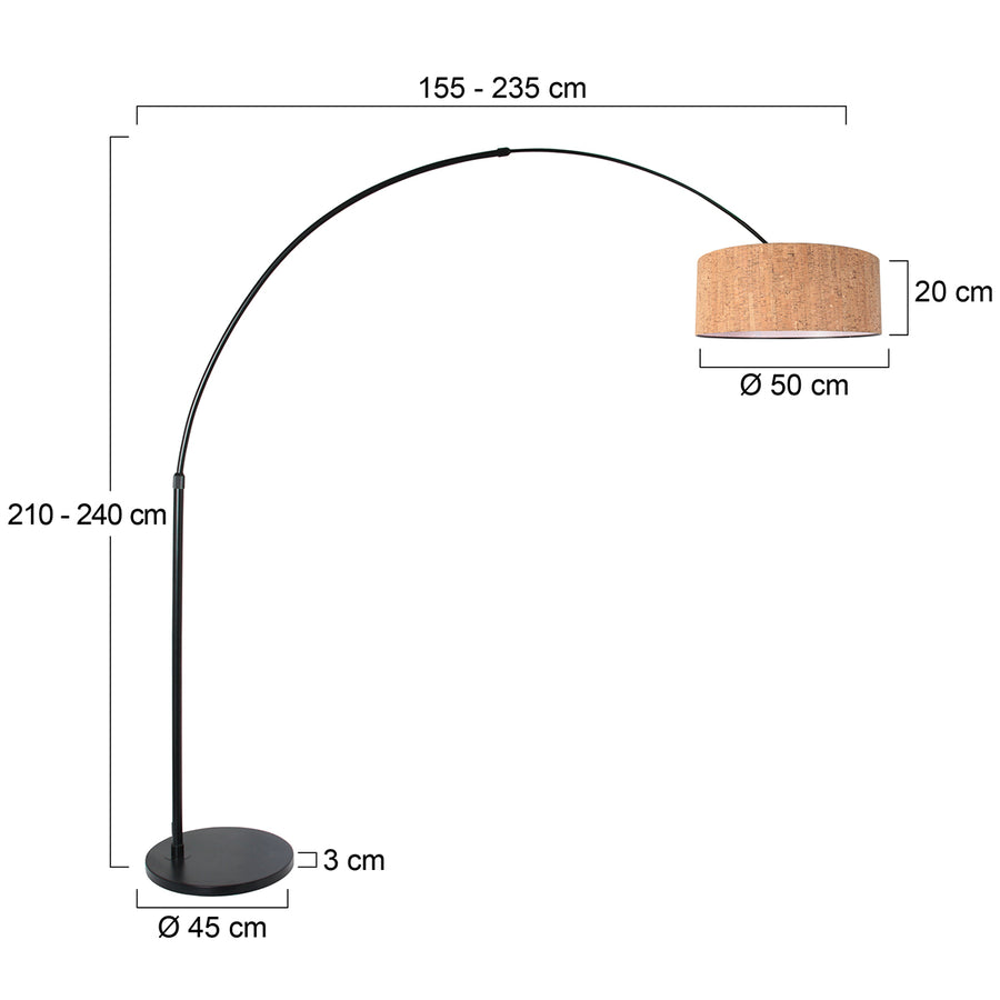 Sparkled Light 4342ZW booglamp – zwart met kurken kap Ø40 cm