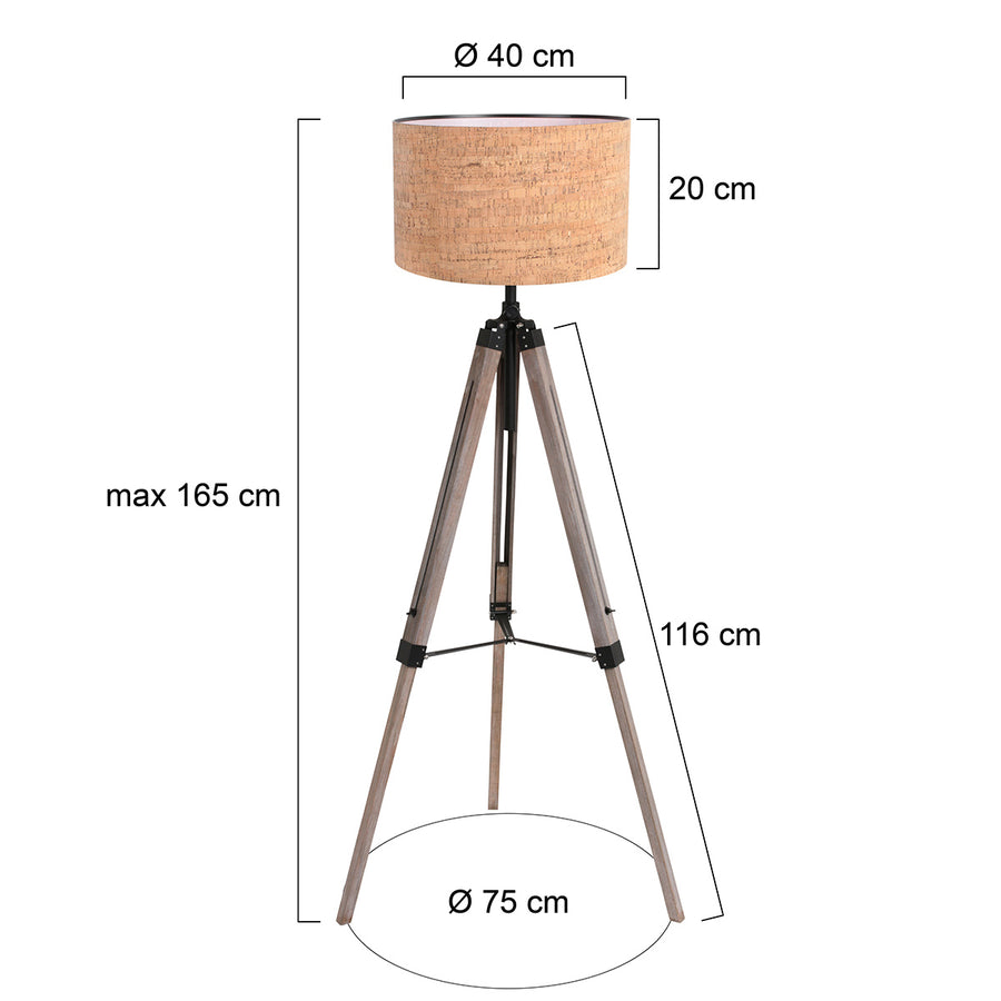 Vloerlamp triek 4344zw met beige kurk kap ø40 cm