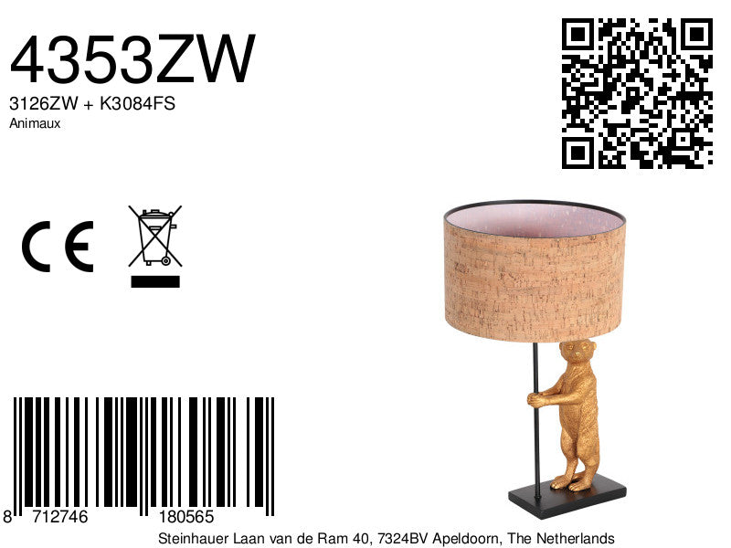 Animaux 4353zw - speelse tafellamp met kurken kap