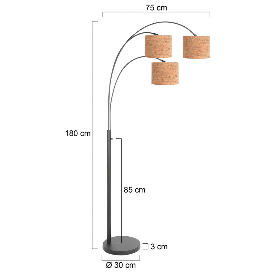 3-lichts vloerlamp sparkled light 4356zw met beige kurkstructuur kappen