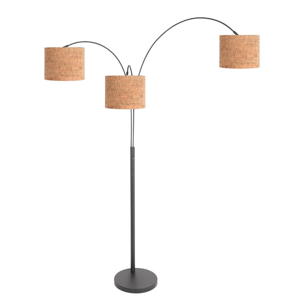 3-lichts vloerlamp sparkled light 4356zw met beige kurkstructuur kappen