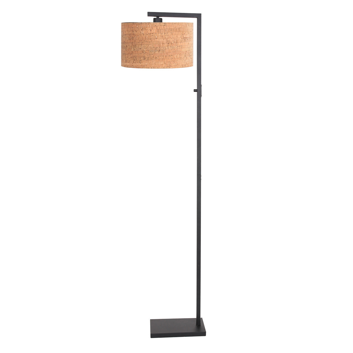 Zwarte vloerlamp stang 4358zw met schakelaar en beige kurkstructuur kap