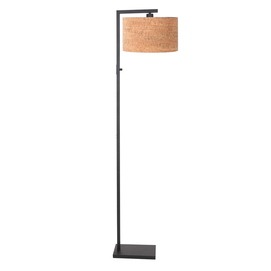 Zwarte vloerlamp stang 4358zw met schakelaar en beige kurkstructuur kap