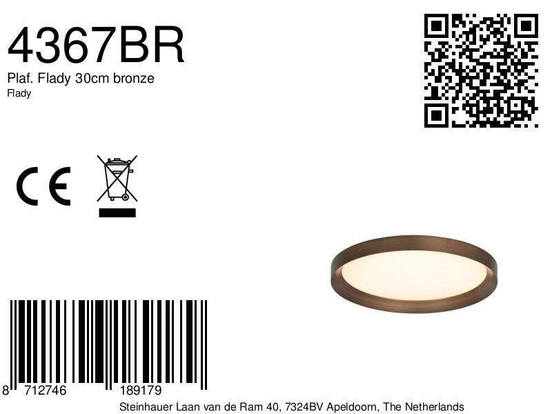 Plafondlamp flady 4367br bronzen led lamp ø30 cm met uplight