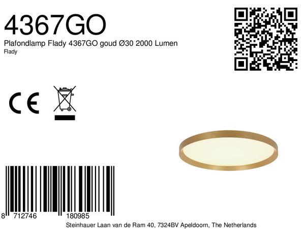 Plafondlamp Flady 4367GO goud Ø30 2000 Lumen