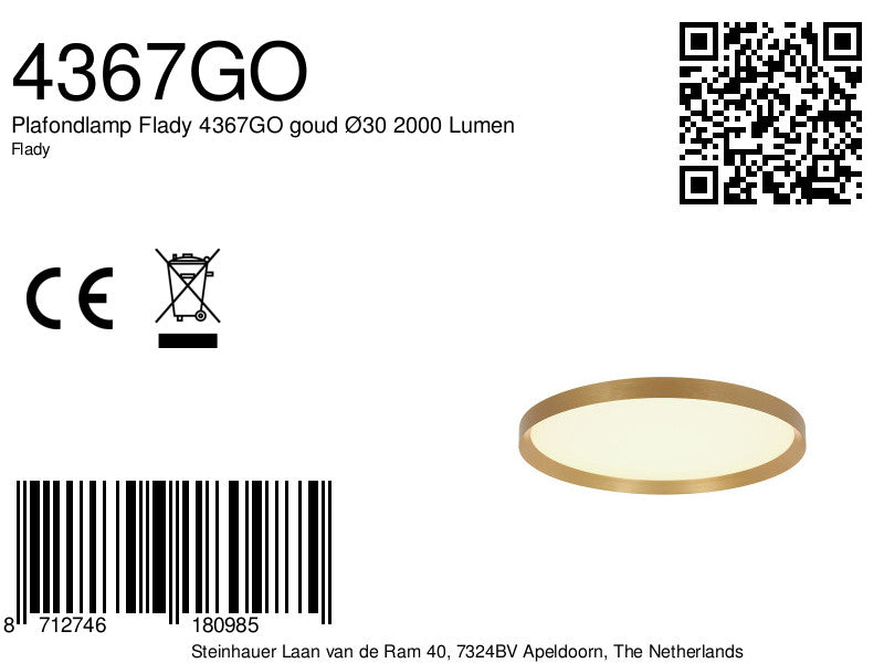Plafondlamp Flady 4367GO goud Ø30 2000 Lumen