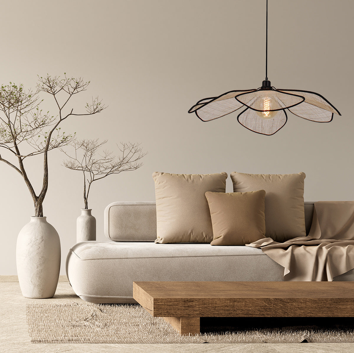 Hanglamp lumaflora 4368cr – linnen designlamp met bladenvorm