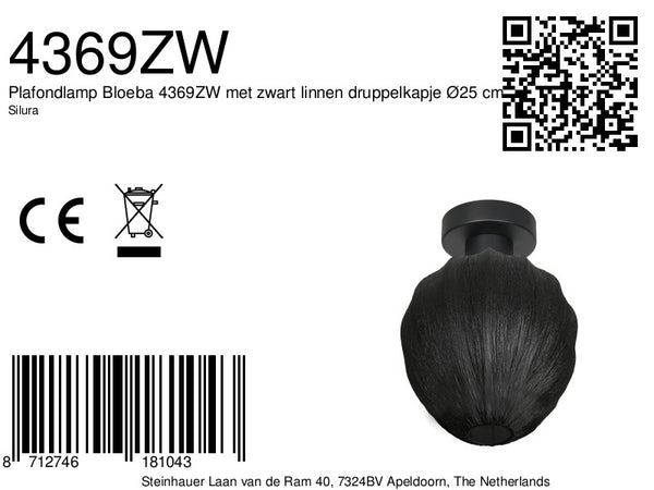 Plafondlamp silura 4369zw – zwart met zwart linnen kapje