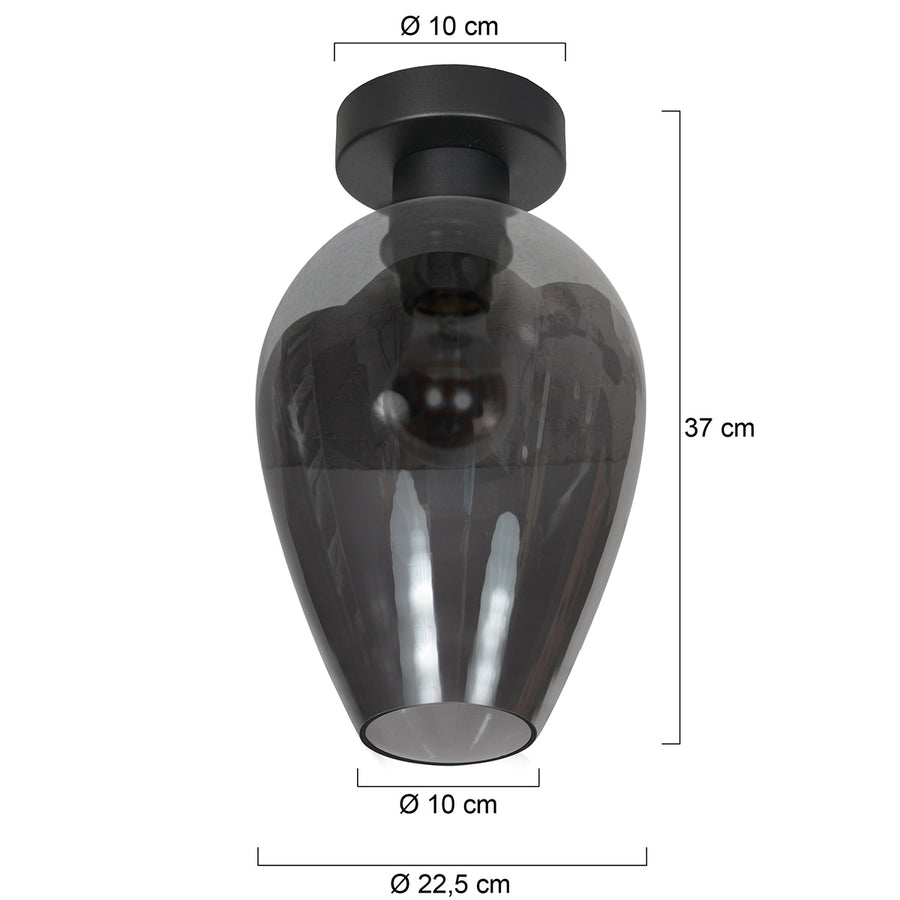 Plafondlamp drovia 4371zw met rookglas druppelvorm ø22,5 cm