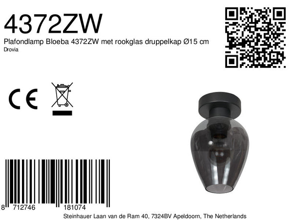 Plafondlamp drovia 4372zw met smoke glas en moderne look