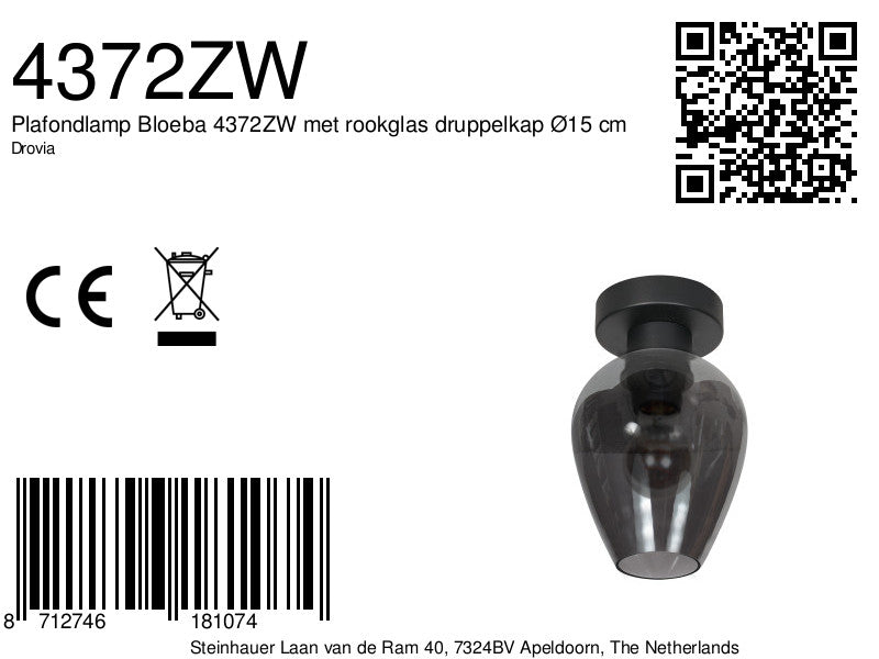 Plafondlamp drovia 4372zw met smoke glas en moderne look