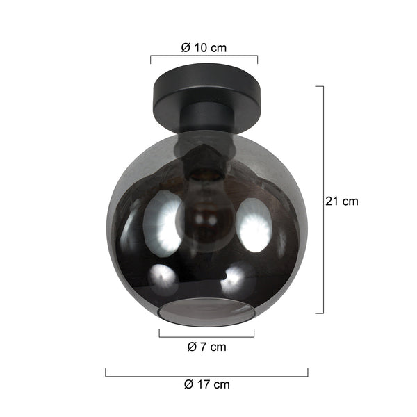 Plafondlamp sferio 4373zw met rookglas kap ø15 cm