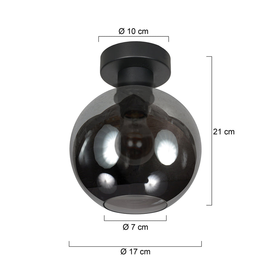 Plafondlamp sferio 4373zw met rookglas kap ø15 cm