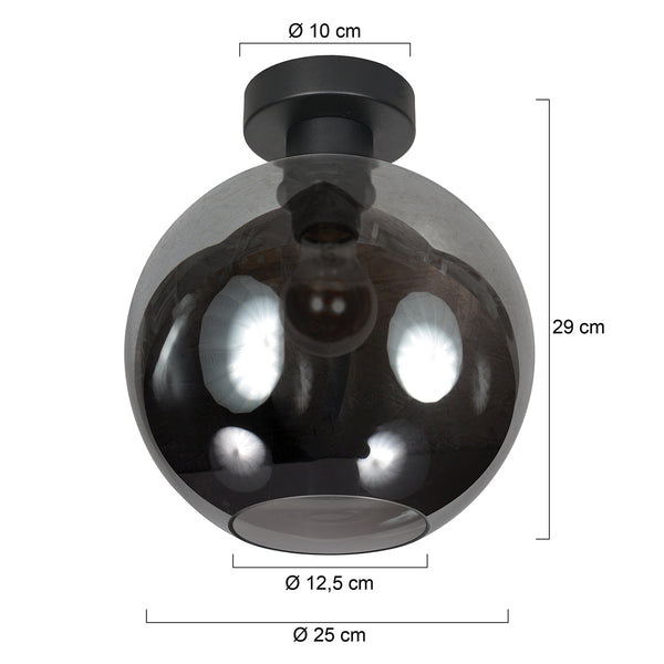 Plafondlamp sferio 4375zw met rookglas kap ø25 cm