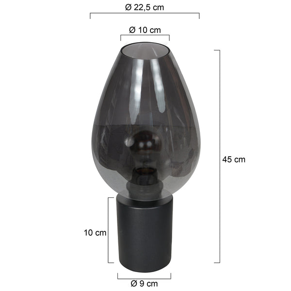 Tafellamp drovia 4377zw – met druppelvormig smoke glas