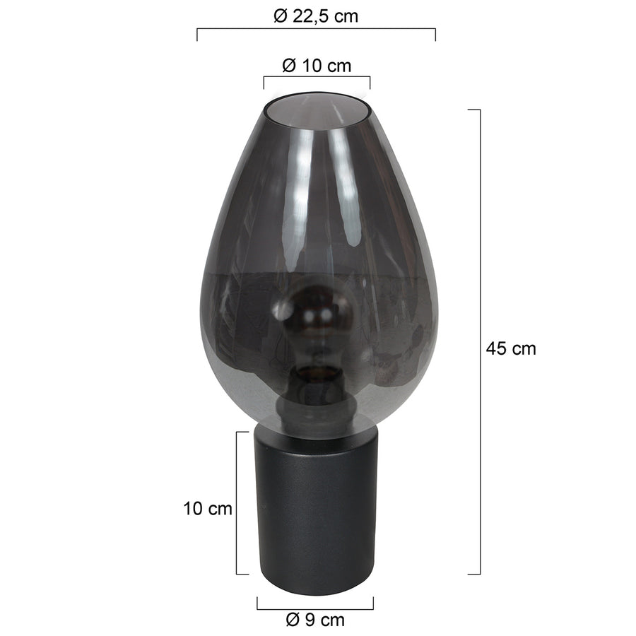 Tafellamp drovia 4377zw – met druppelvormig smoke glas