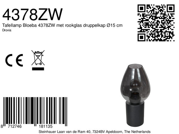 Tafellamp drovia 4378zw – stijlvol met smoke glas