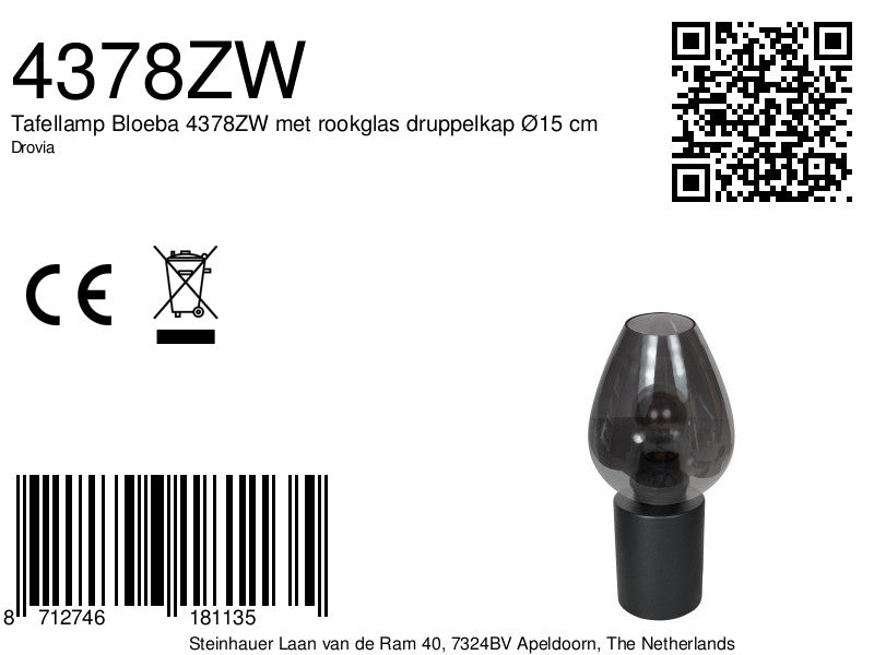 Tafellamp drovia 4378zw – stijlvol met smoke glas