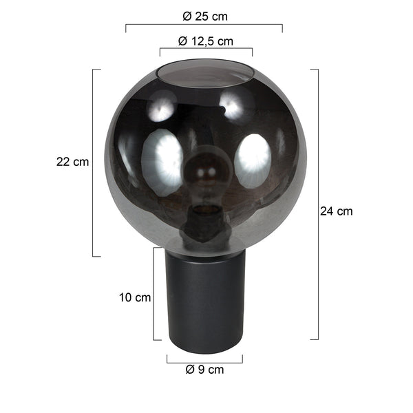 Tafellamp sferio 4381zw met rookglas kap ø25 cm