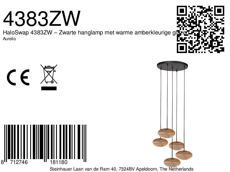 Hanglamp aurelio 4383zw – 5-lichts vide met ufo glas
