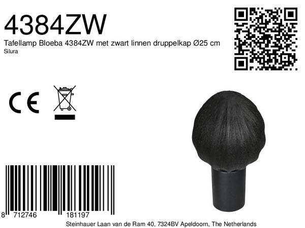 Tafellamp silura 4384zw zwarte lamp met zwart linnen kapje