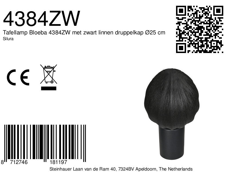 Tafellamp silura 4384zw zwarte lamp met zwart linnen kapje
