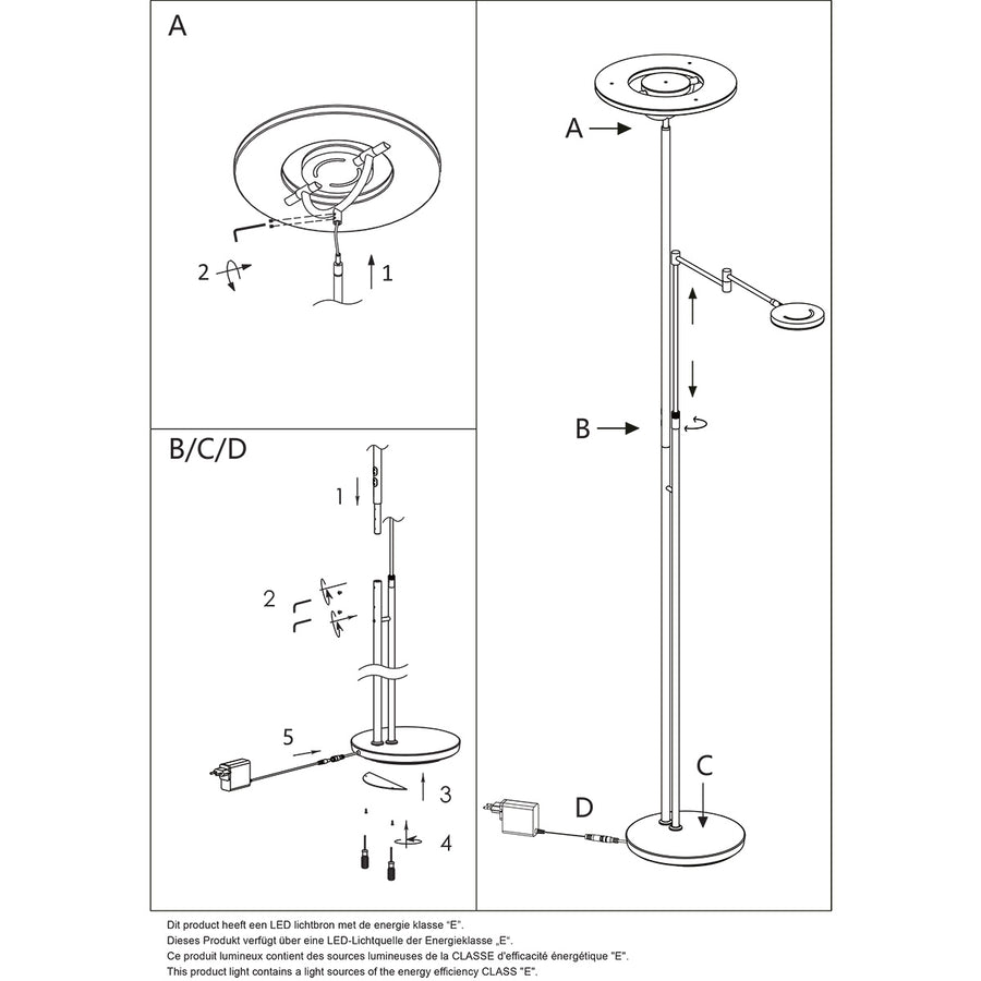Staalkleurige vloerlamp 4386st - soleil 2 met 5 jaar garantie