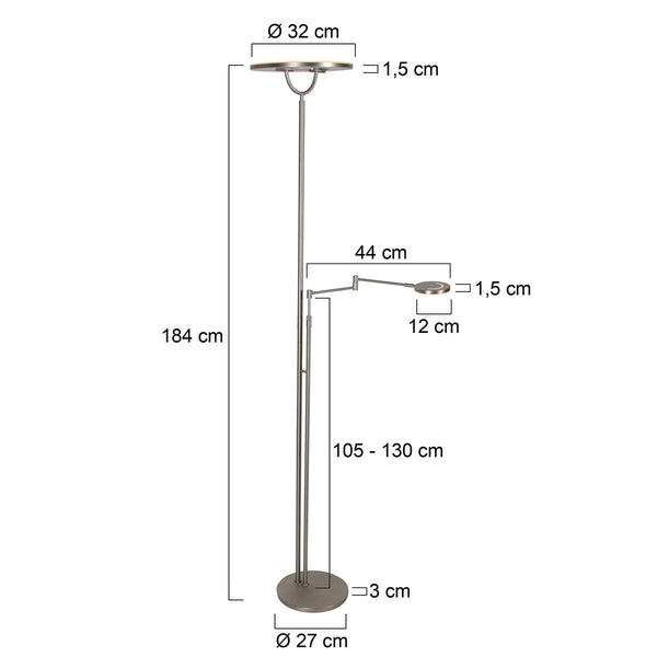 Staalkleurige vloerlamp 4386st - soleil 2 met 5 jaar garantie