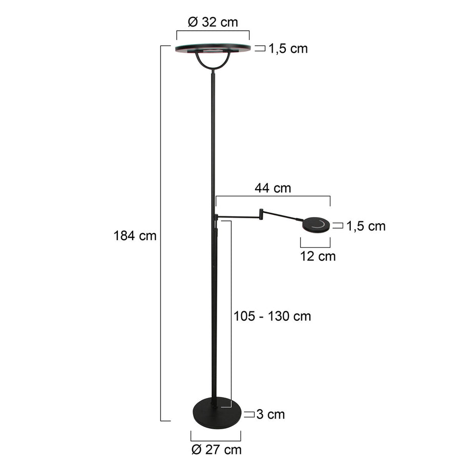 Zwarte vloerlamp soleil 2 4386zw met veel mogelijkheden