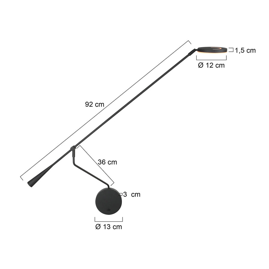 Wandlamp met lange zwenkarm soleil 2 4387zw