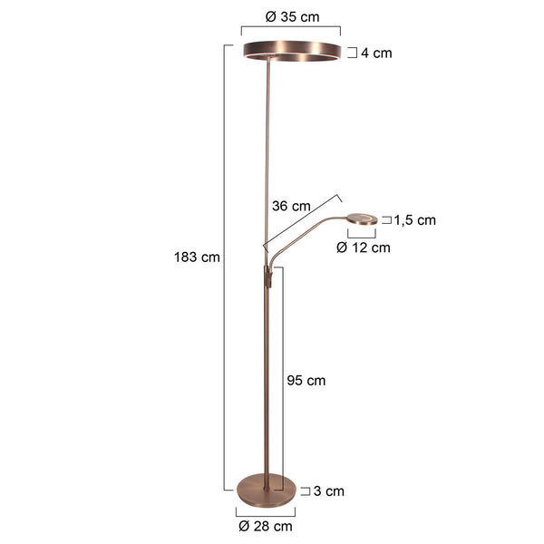 Soleil 2 4388br – bronzen vloerlamp met uplight en leesarm