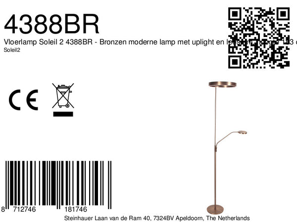 Soleil 2 4388br – bronzen vloerlamp met uplight en leesarm