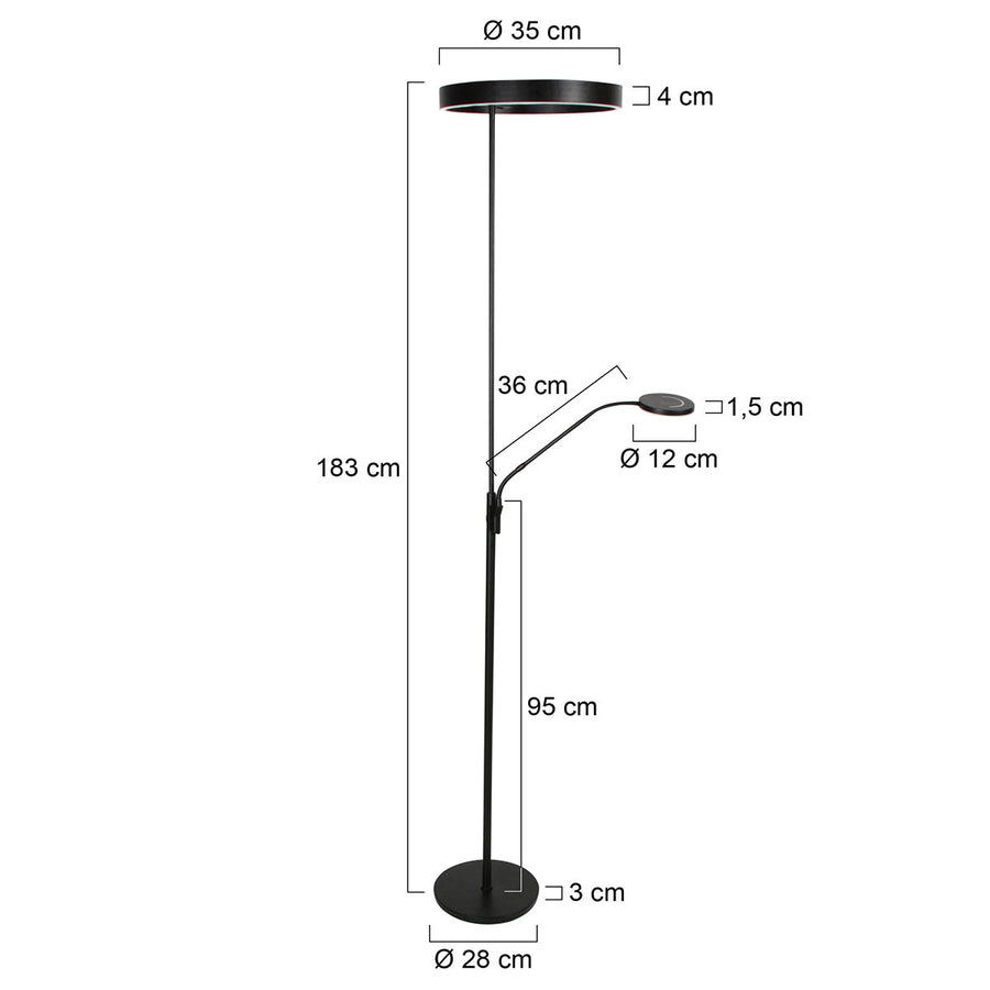 Soleil 2 4388zw – zwarte vloerlamp met flexibele leesarm