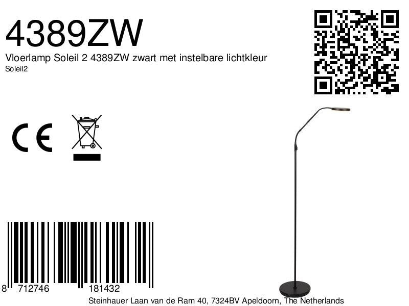 Vloerlamp soleil 2 4389zw zwart met instelbare lichtkleur