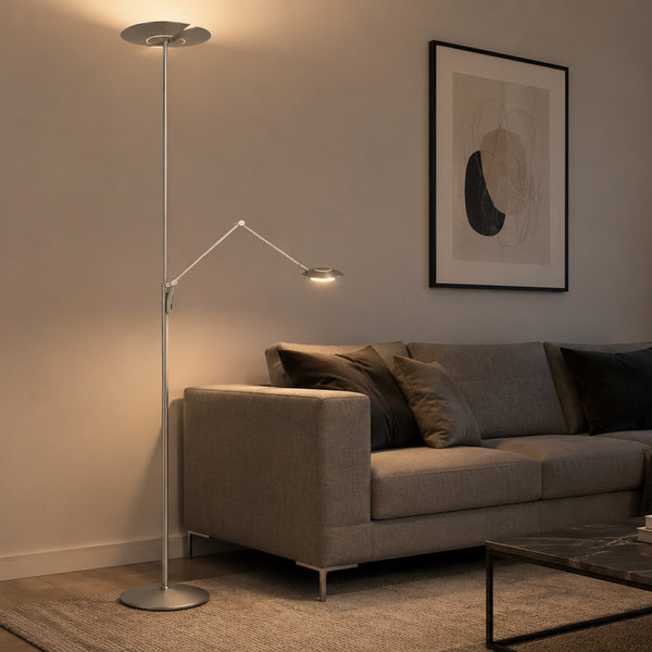 Vloerlamp zenith 2 4390st staal met dubbele reflector