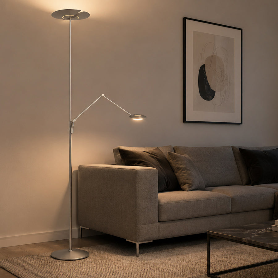 Vloerlamp zenith 2 4390st staal met dubbele reflector