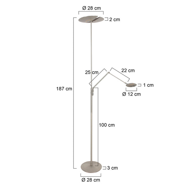 Vloerlamp zenith 2 4390st staal met dubbele reflector