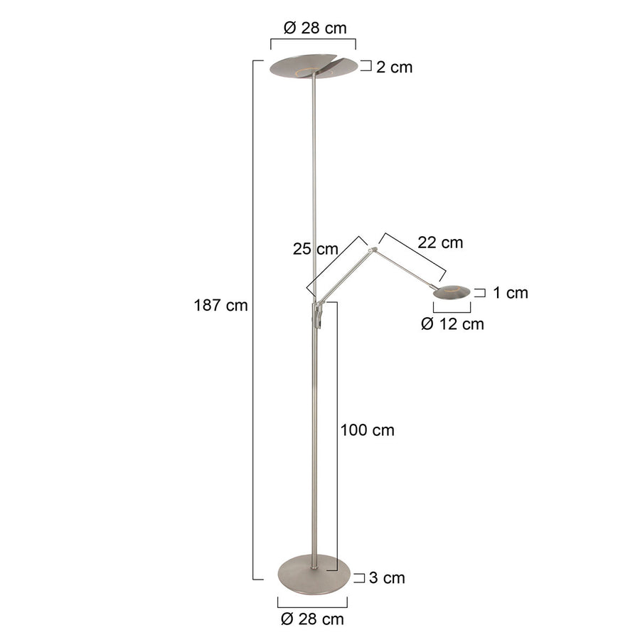 Vloerlamp zenith 2 4390st staal met dubbele reflector