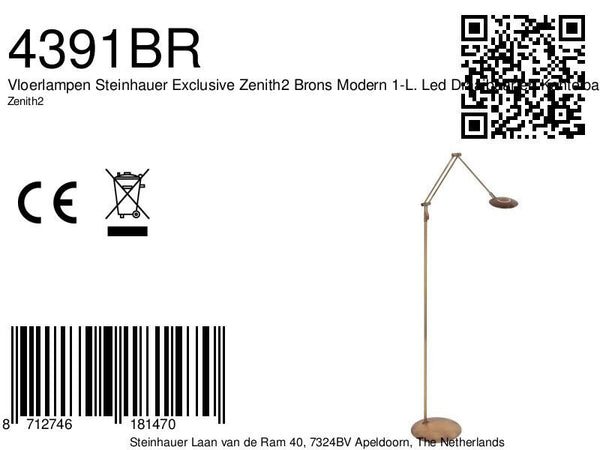 Bronzen vloerlamp zenith 2 4391br kleurinstelbaar en afstandsbediening
