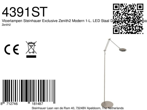 Stalen vloerlamp zenith 2 4391st met afstandsbediening
