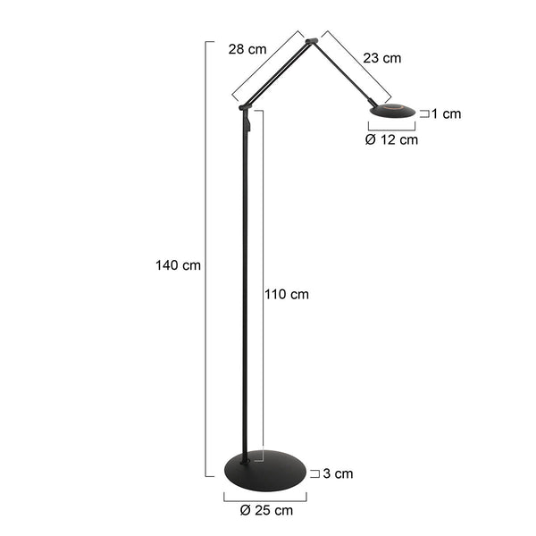 Vloerlamp zenith 2 4391zw zwart dimbaar en instelbaar licht
