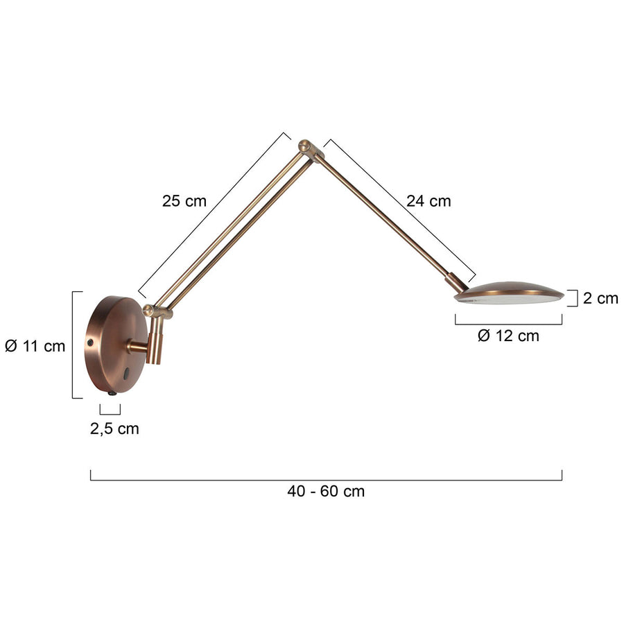Bronzen wandlamp zenith 2 4392br kleurinstelbaar