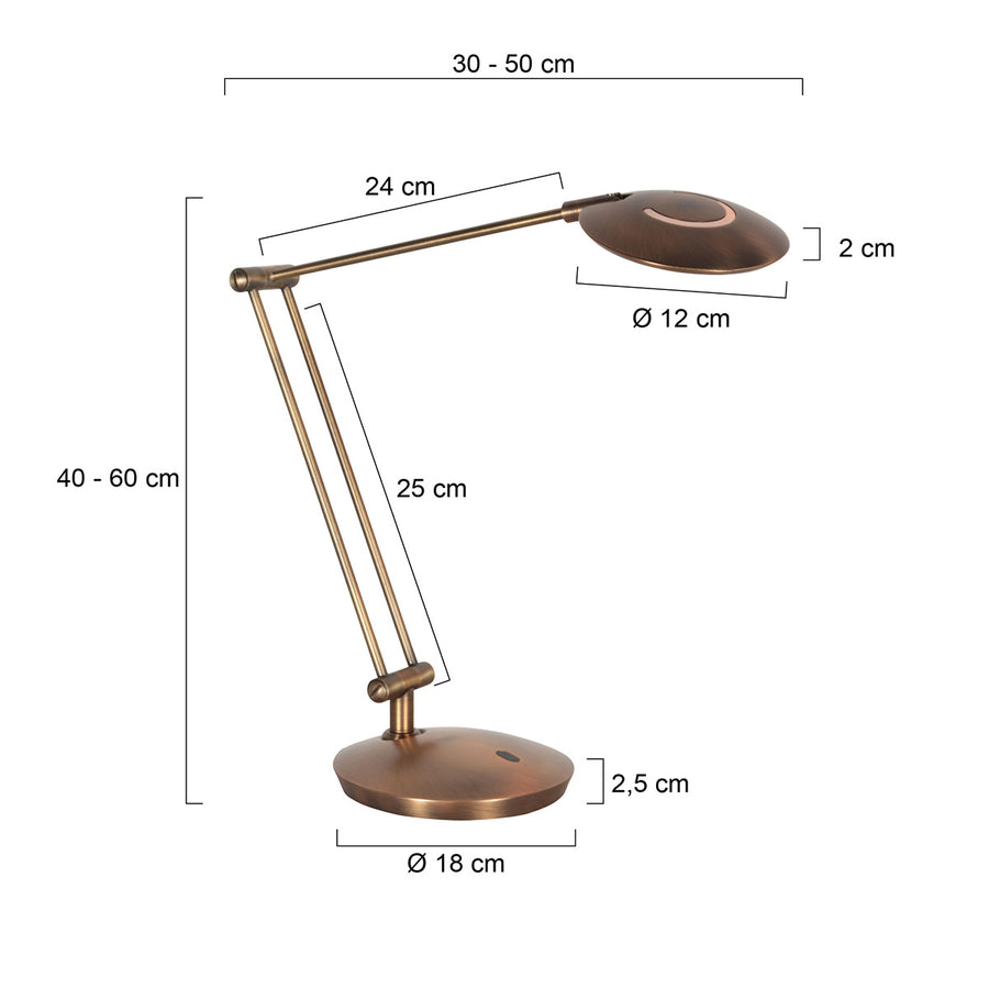 Tafellamp zenith 2 brons 4393br knikbaar