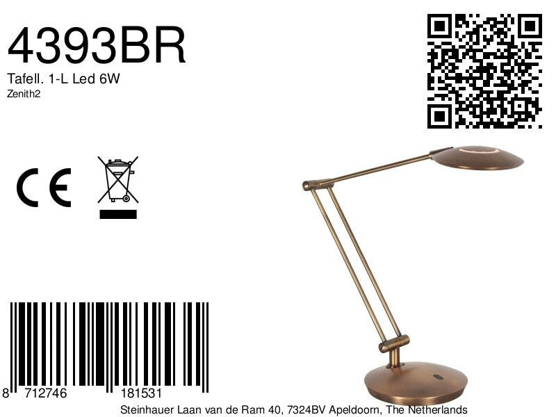 Tafellamp zenith 2 brons 4393br knikbaar